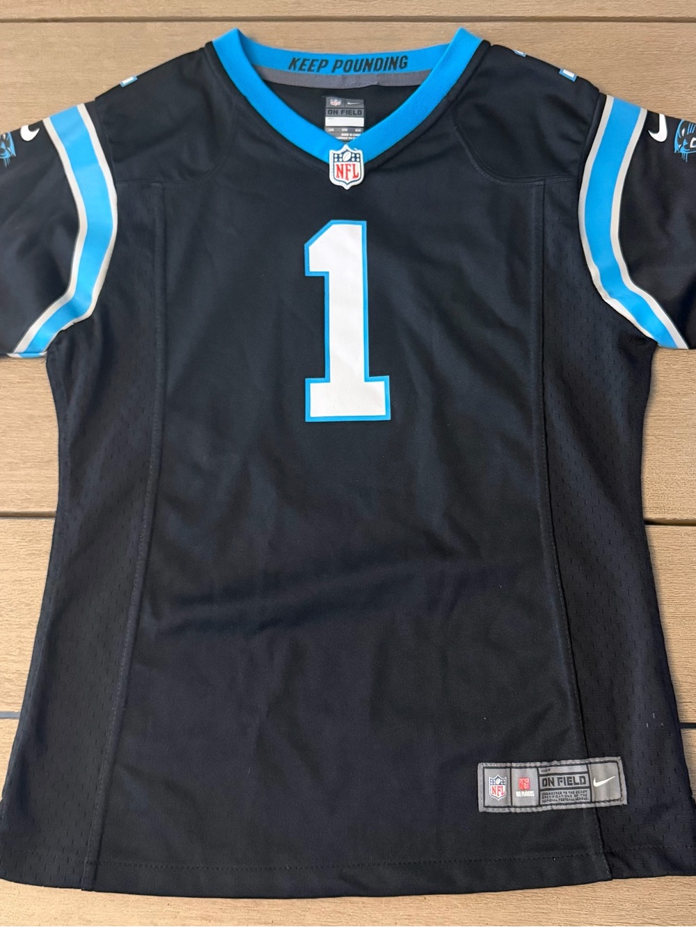NFL Kids Black Carolina Panthers #1 Jersey with Blue and White Accents